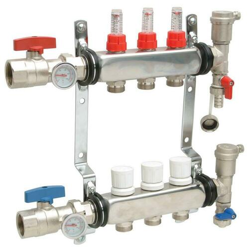 Zurn QHPM-4S Accuflow ZNPA210 4 Port Stainless Steel Heating Manifold with Thermometer